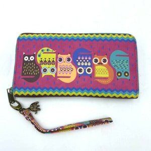 Chumbak Pink Kitty Cat Fox Zip Around Wallet Wrist Strap Elephant Charm